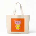 Cute Cartoon Cat in Yellow Dress Custom Orange Bag