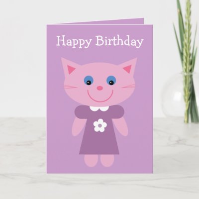 humorous, funny, cute cat cards. Cute cartoon cat lilac Birthday card for 