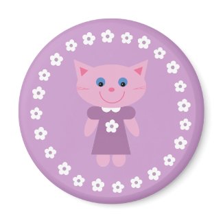 Cute cartoon cat on a pretty lilac magnet magnet
