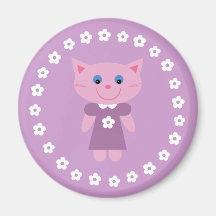 Cute cartoon cat on a pretty lilac magnet