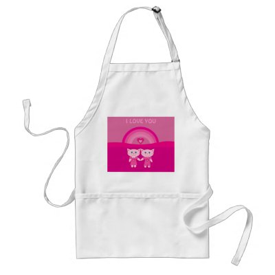 Cute Cartoon Cats &amp; Rainbow I Love You Aprons by Molly_Sky