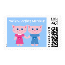Cute Cartoon Cats Wedding Stamps