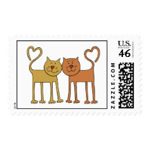 Cute Cartoon Cats with Tails Curved to Hearts Stamp