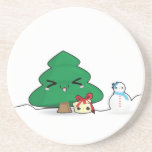 Cute cartoon characters Christmas Drink Coaster