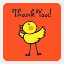 Cute cartoon chick thank you square sticker