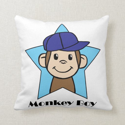 Cute Cartoon Clip Art Happy Monkey in Star w Hat Pillow Zazzle