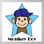 Cute Cartoon Clip Art Happy Monkey in Star w Hat Posters