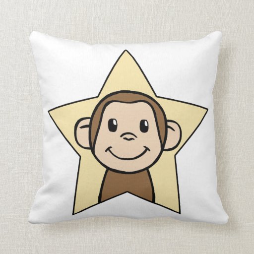 Cute Cartoon Clip Art Monkey with Grin Smile Star Pillow Zazzle