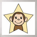Cute Cartoon Clip Art Monkey with Grin Smile Star Posters