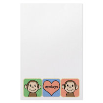 Cute Cartoon Clip Art Monkeys with Heart Love Stationery