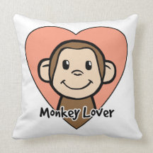 Cute Cartoon Clip Art Smile Monkey Love in Heart Throw Pillows