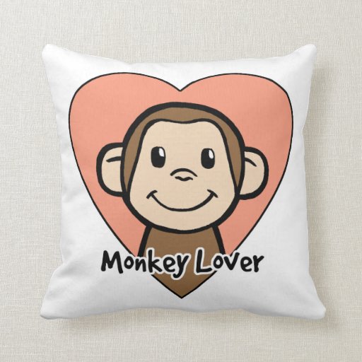 Cute Cartoon Clip Art Smile Monkey Love in Heart Pillow Zazzle