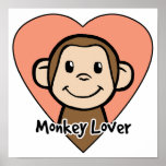 Cute Cartoon Clip Art Smile Monkey Love in Heart Print
