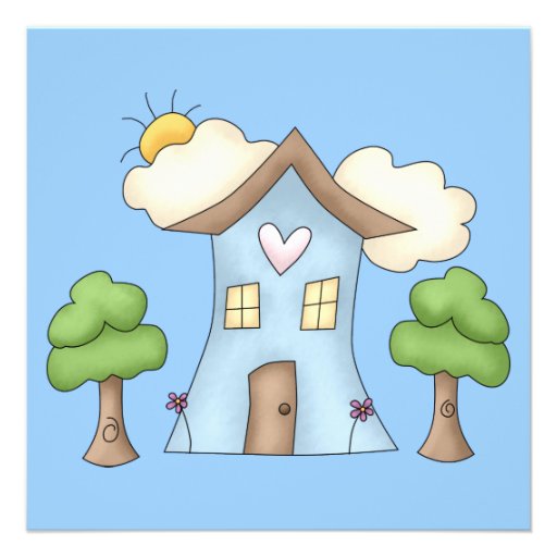 Cute Cartoon Country House Tree Scene Custom Invites (front side)