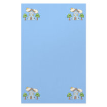 Cute Cartoon Country House Tree Scene Custom Stationery
