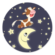 Cute Cartoon Cow Jumping Over The Moon Sticker