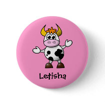 Cute Cartoon Cow Personalized Name Gift Button