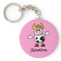 Cute Cartoon Cow Personalized Name Gift Keychain