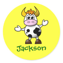 Cute Cartoon Cow Personalized Name Gift Round Stickers