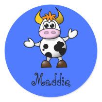 Cute Cartoon Cow Personalized Name Gift Sticker
