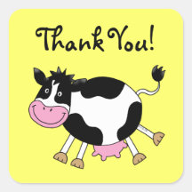 Cute cartoon cow thank you square sticker
