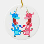 Cute Cartoon Dancing Unicorns Ornament