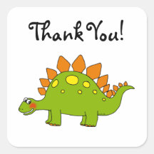 Cute cartoon dinosaur thank you square stickers