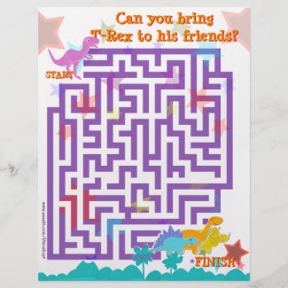 Cute Cartoon Dinosaurs Labyrinth Puzzle Game Page Letterhead