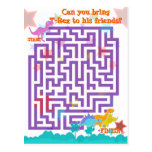 Cute Cartoon Dinosaurs Labyrinth Puzzle Game Post Card