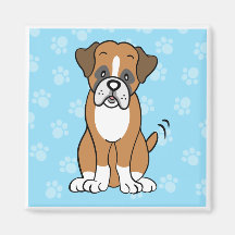 Cute Cartoon Dog Boxer Square Magnet