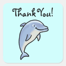 Cute cartoon dolphin thank you square sticker