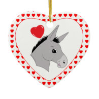 Cute Cartoon Donkey Hearts Christmas Tree Ornament