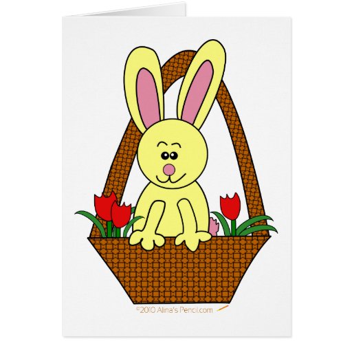 Cute Cartoon Easter Bunny in a Basket Cards | Zazzle