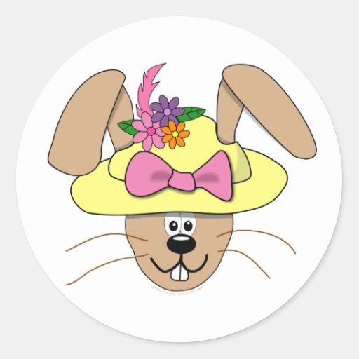 Cute Cartoon Easter Bunny in A Bonnet Classic Round Sticker | Zazzle