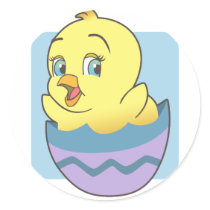 Cute Cartoon Easter Chick Round Sticker