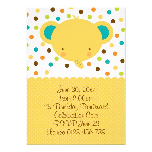 Cute Cartoon Elephant Welcome Baby Party Invite