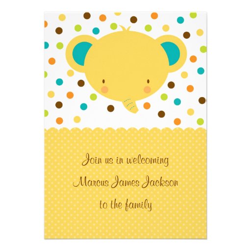 Cute Cartoon Elephant Welcome Baby Party Invite