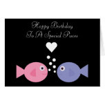 Cute Cartoon Fish Pisces Zodiac Sign Custom Black Greeting Card
