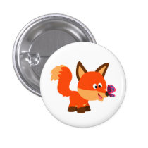 Cute Cartoon Fox  And Butterfly Button Badge