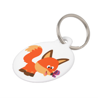 Cute Cartoon Fox And Butterfly Pet Tag