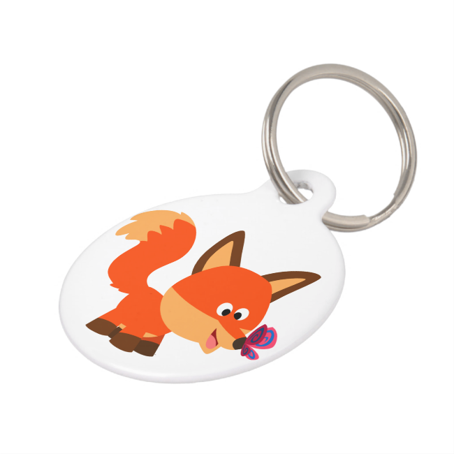 Cute Cartoon Fox And Butterfly Pet Tag