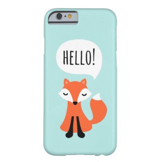 Cute cartoon fox on blue background saying hello