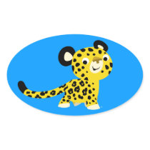 Cute Cartoon Friendly Leopard Oval Sticker