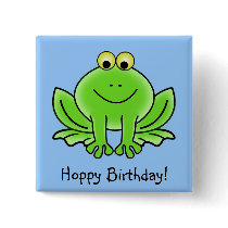 Cute Cartoon Frog Hoppy Birthday Funny Greeting Buttons