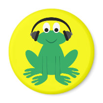 Cute cartoon frog with headphones magnet