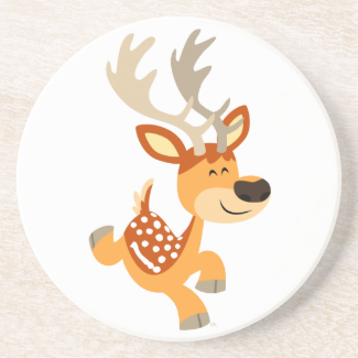 Cute Cartoon Gamboling Fallow Deer Coaster