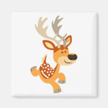 Cute Cartoon Gamboling Fallow Deer Magnet magnets