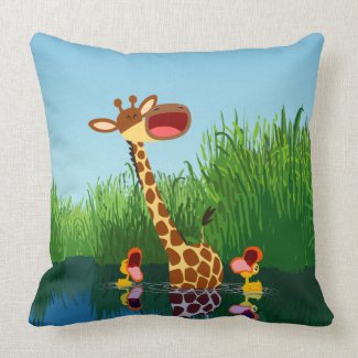 Cute Cartoon Giraffe and Ducklings Pillow throwpillow