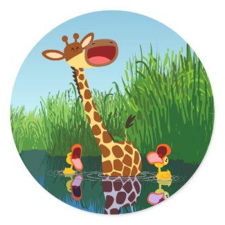 Cute Cartoon Giraffe and Ducklings Sticker sticker