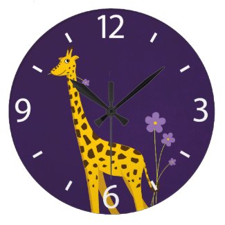 Cute Cartoon Giraffe Flowers Purple Wallclock